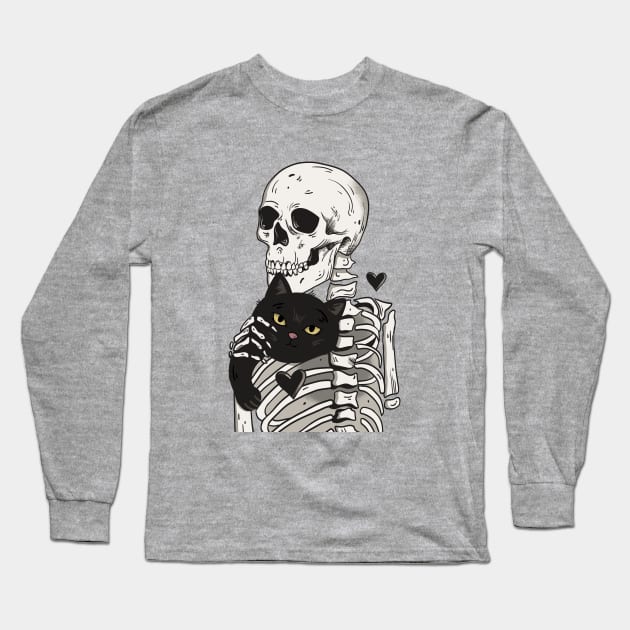 Skeleton and cat Long Sleeve T-Shirt by Carol Caju